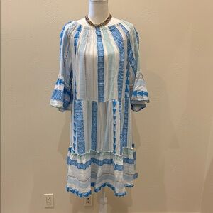 Blue & White Striped Patterned Peasant Dress